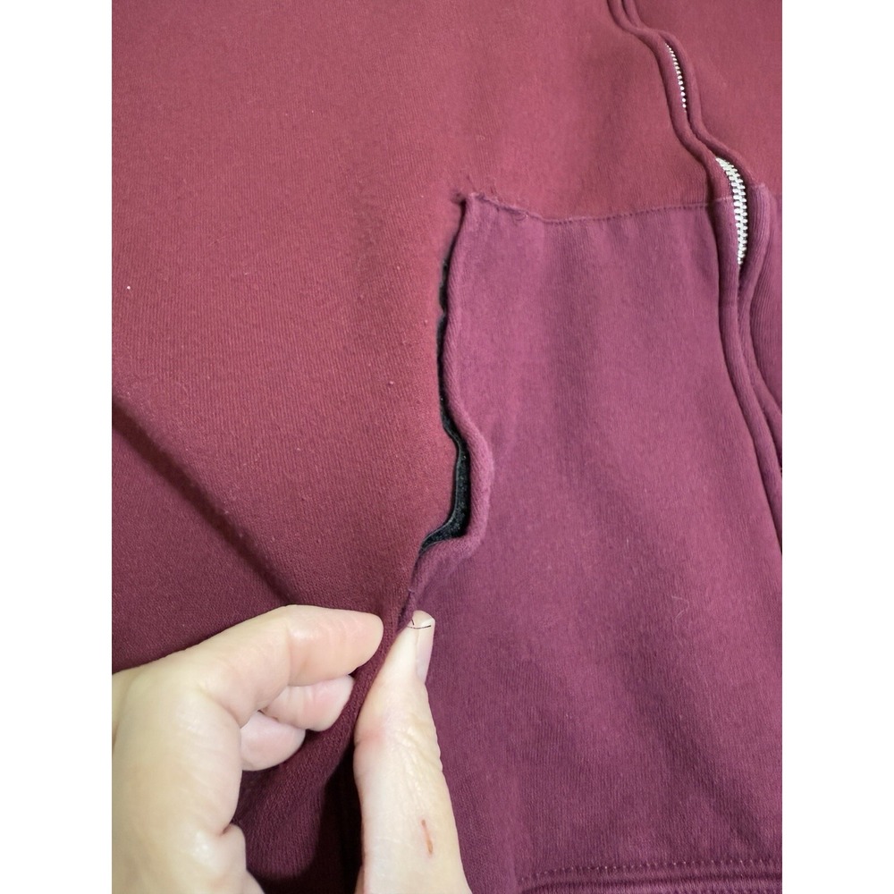 Vintage 90s Starter Mens XL Faded Heavyweight Blank Full Zip Hoodie Maroon WORN‎ - Picture 6 of 16